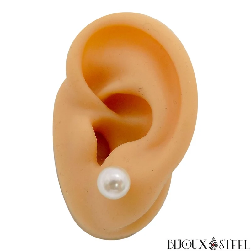 Boucles d'oreilles boules nacrées en acier inoxydable
