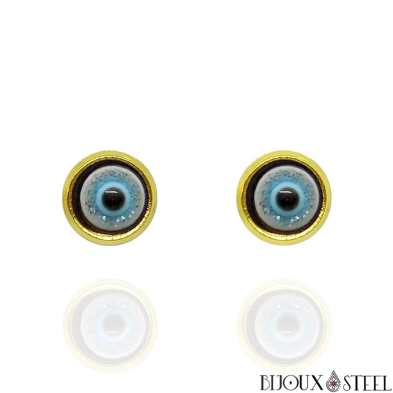 Boucles d'oreilles dorées mauvais oeil en acier inoxydable