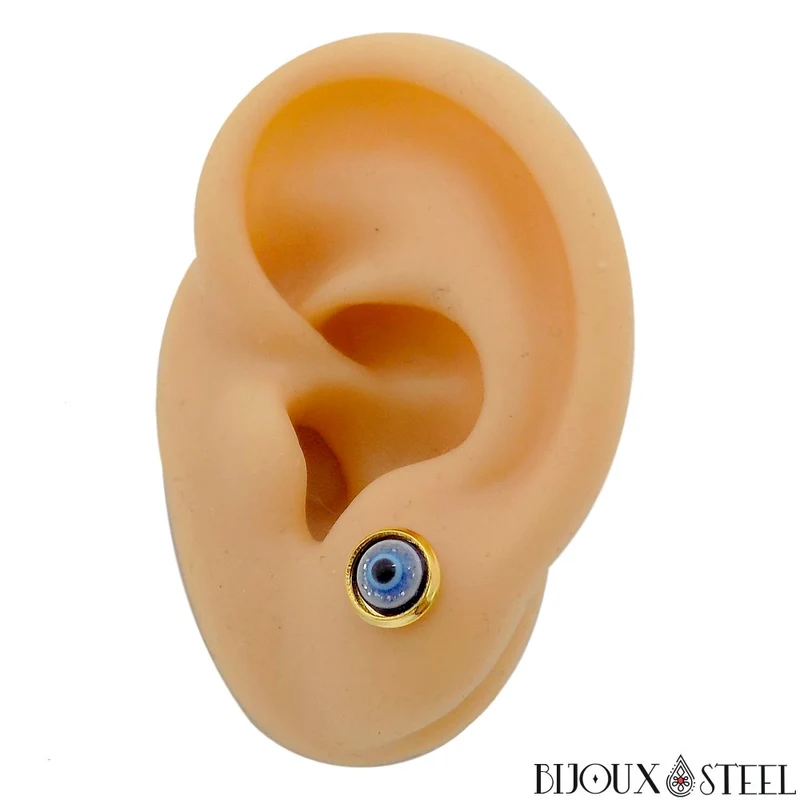 Boucles d'oreilles dorées mauvais oeil en acier inoxydable