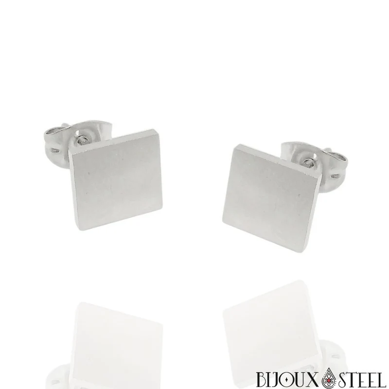 Boucles d'oreilles carrées en acier inoxydable