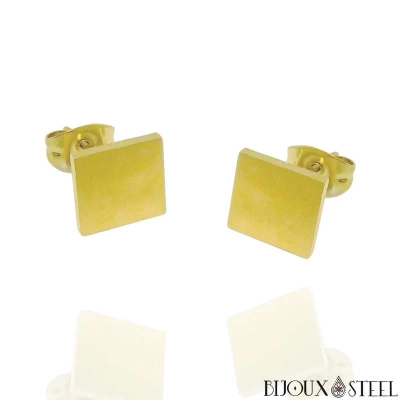 Boucles d'oreilles carrées en acier inoxydable