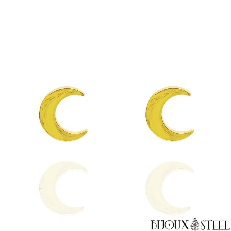 Boucles d'oreilles croissant de Lune en acier inoxydable
