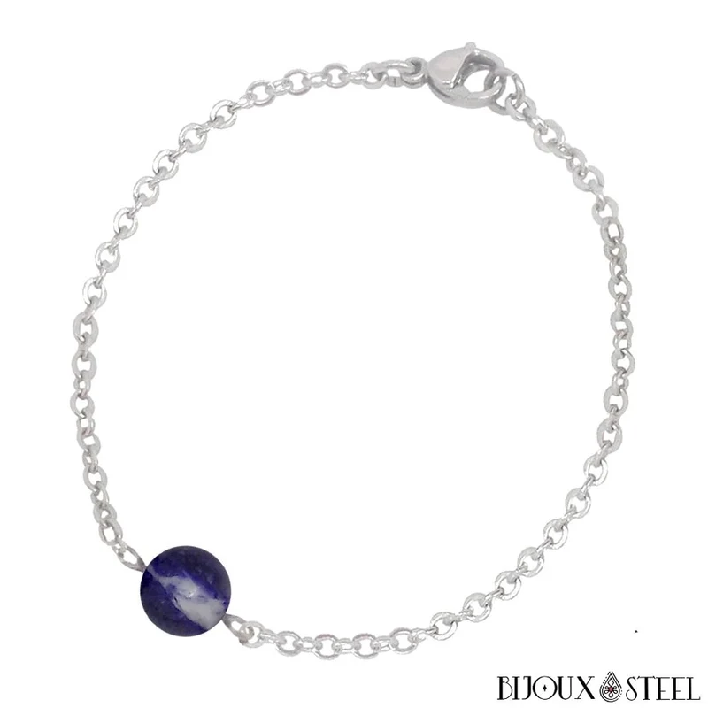 Bracelet à perle de sodalite en acier inoxydable