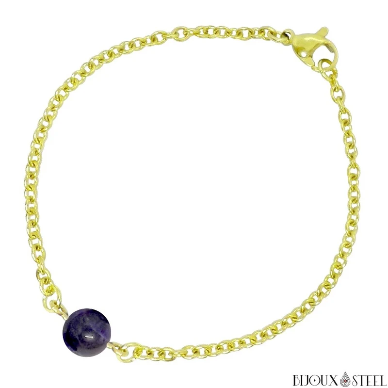 Bracelet à perle de sodalite en acier inoxydable
