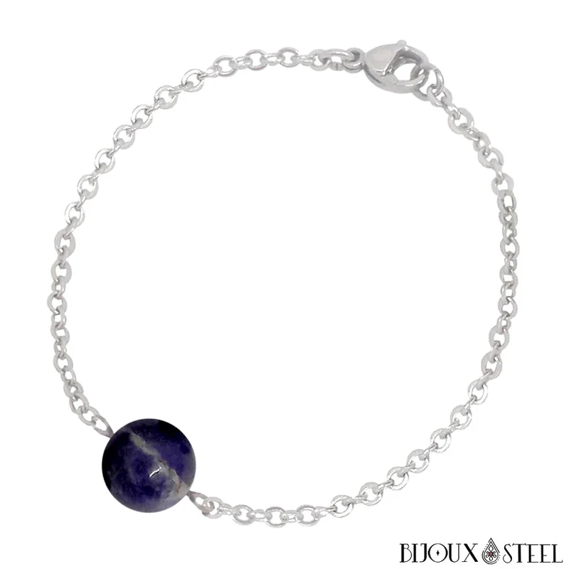 Bracelet à perle de sodalite en acier inoxydable