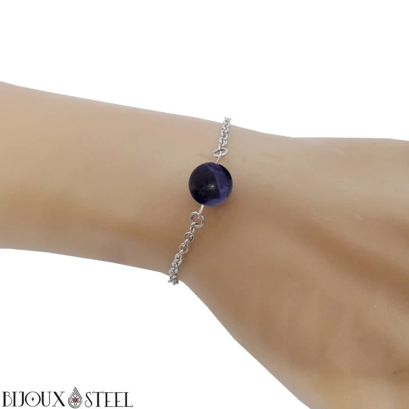 Bracelet à perle de sodalite en acier inoxydable