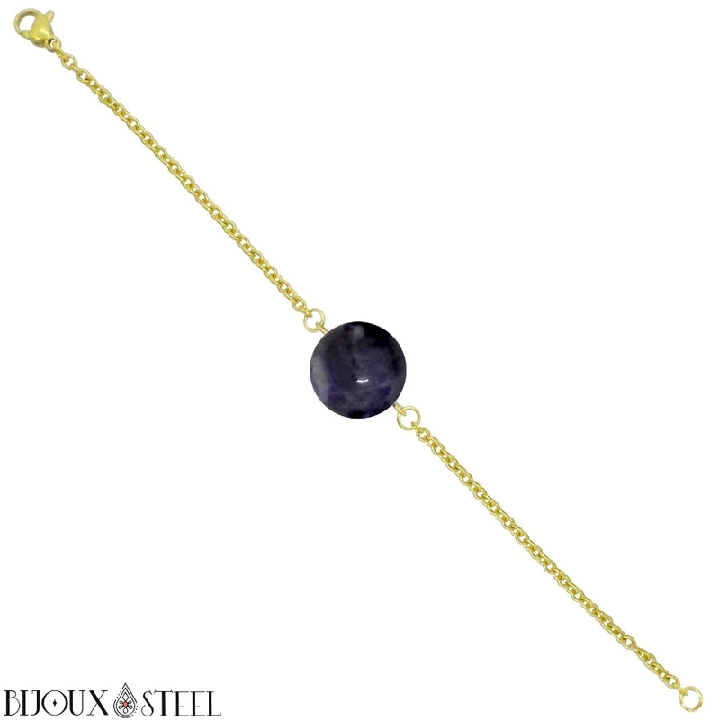 Bracelet à perle de sodalite en acier inoxydable