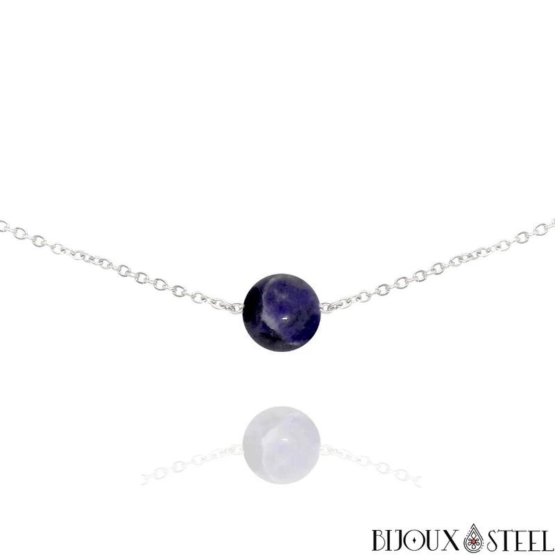 Collier à perle de sodalite en acier inoxydable