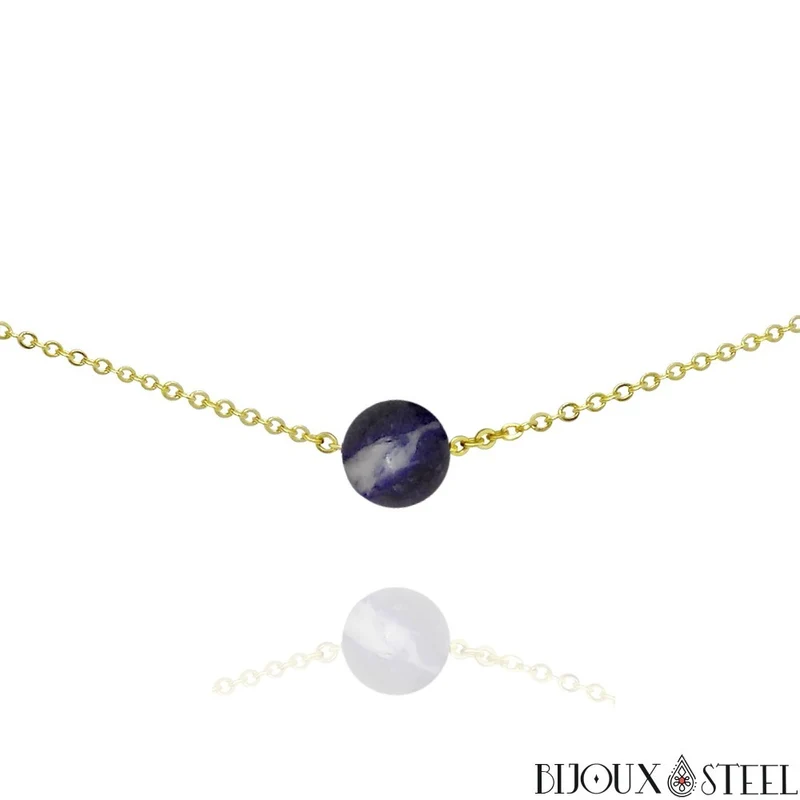 Collier à perle de sodalite en acier inoxydable