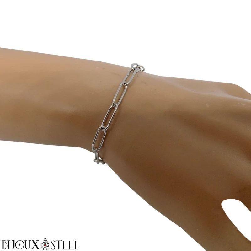 Bracelet chaîne trombone en acier inoxydable