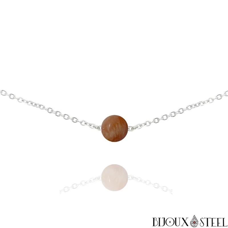 Collier à perle de pierre du soleil en acier inoxydable