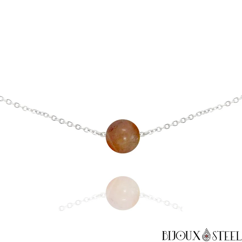 Collier à perle de pierre du soleil en acier inoxydable