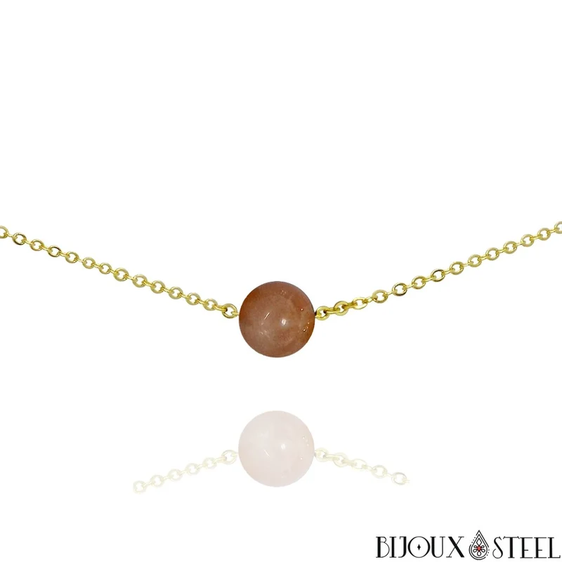 Collier à perle de pierre du soleil en acier inoxydable