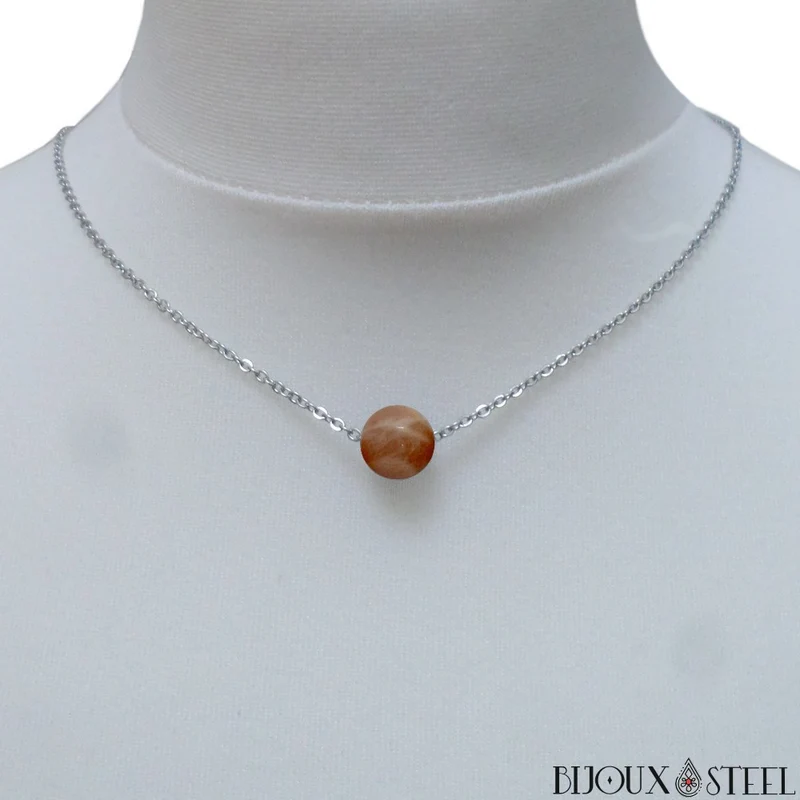 Collier à perle de pierre du soleil en acier inoxydable