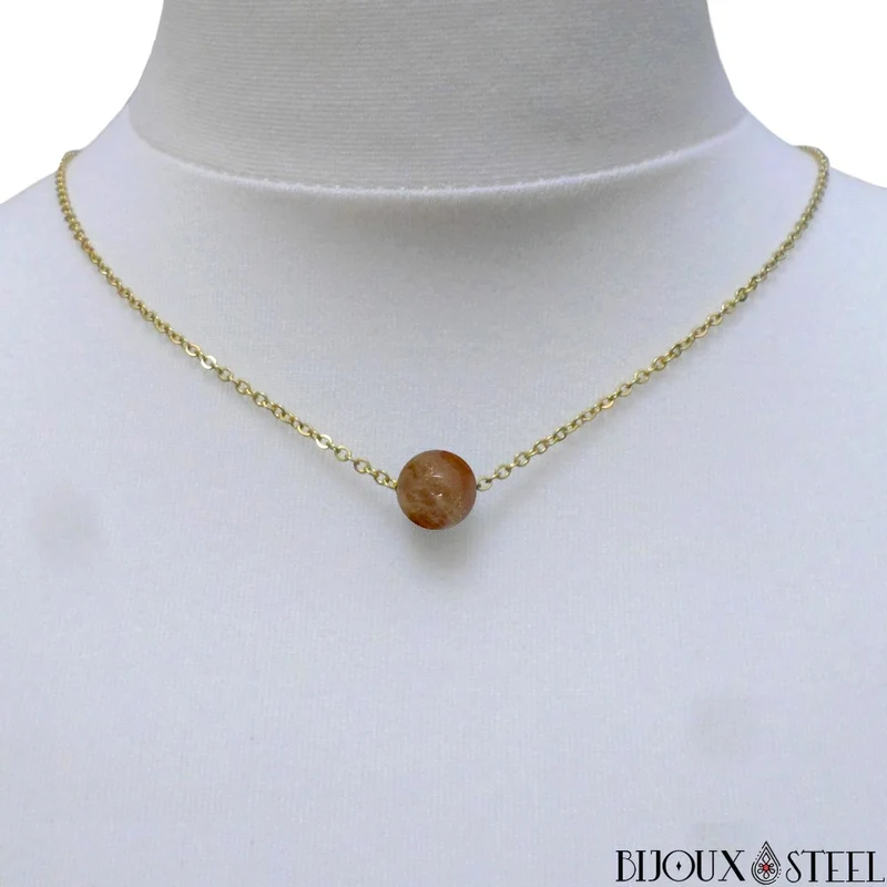 Collier à perle de pierre du soleil en acier inoxydable