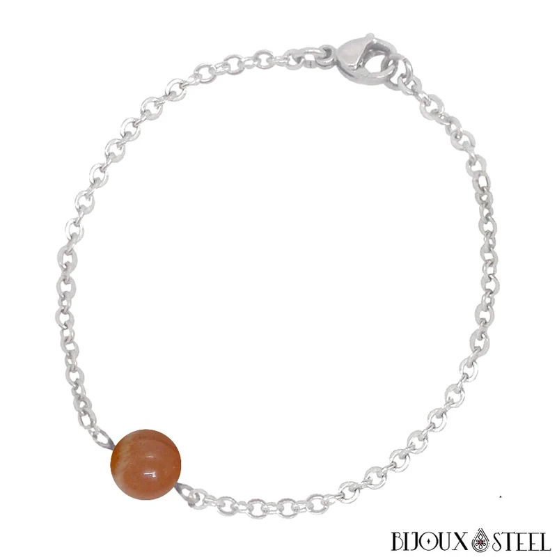 Bracelet à perle en pierre du soleil en acier inoxydable