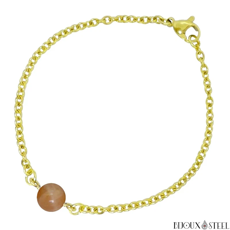Bracelet à perle en pierre du soleil en acier inoxydable