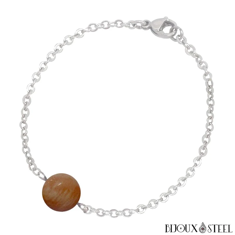 Bracelet à perle en pierre du soleil en acier inoxydable