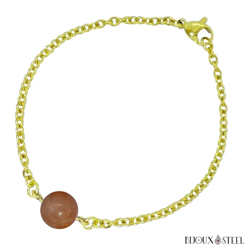 Bracelet à perle en pierre du soleil en acier inoxydable