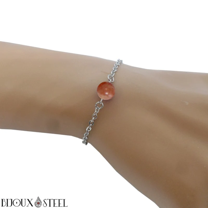 Bracelet à perle en pierre du soleil en acier inoxydable