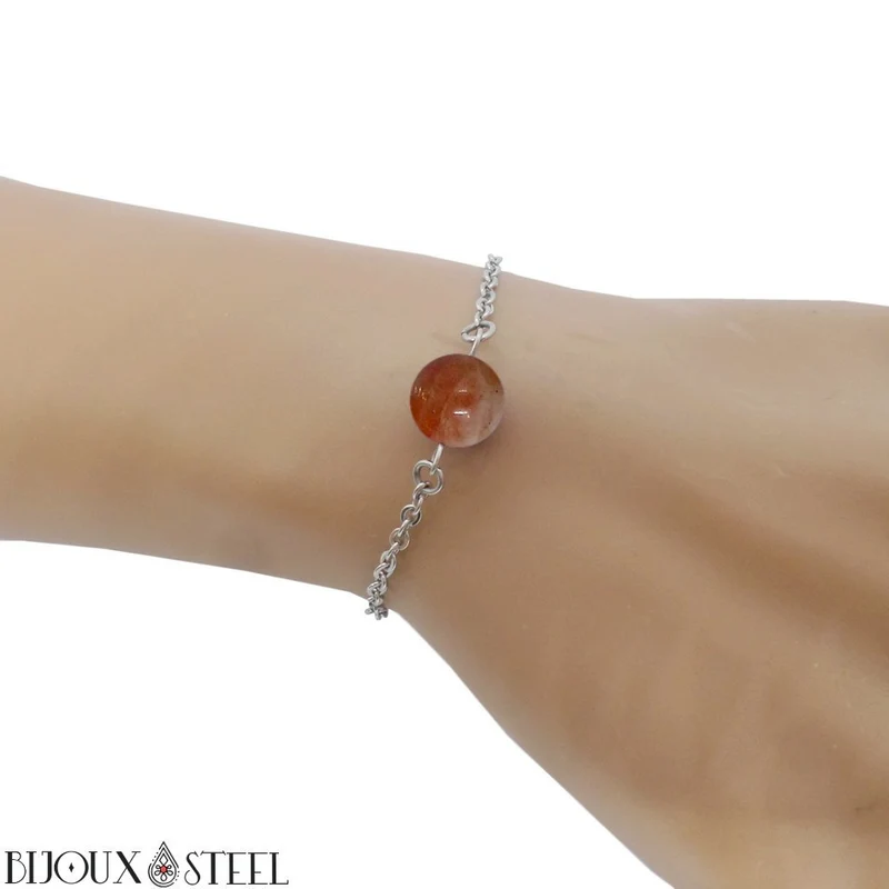 Bracelet à perle en pierre du soleil en acier inoxydable