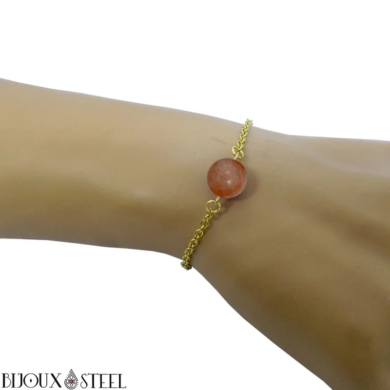 Bracelet à perle en pierre du soleil en acier inoxydable