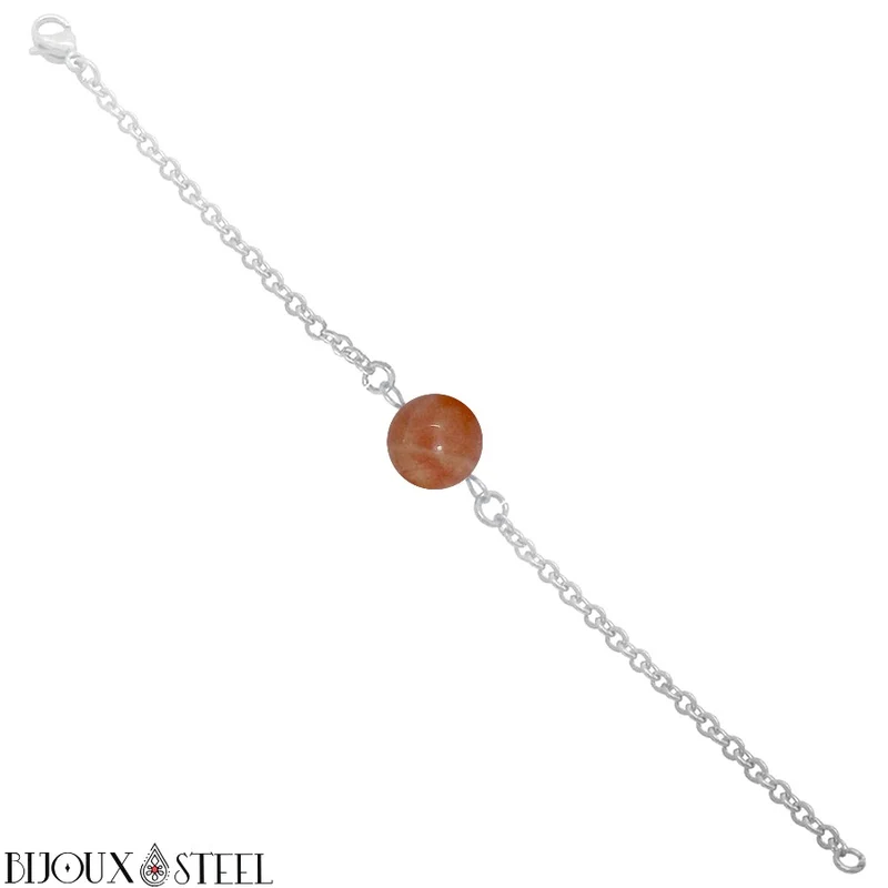 Bracelet à perle en pierre du soleil en acier inoxydable