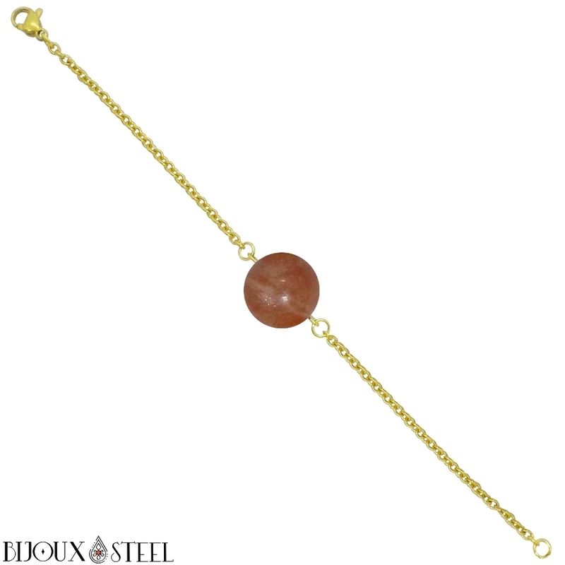 Bracelet à perle en pierre du soleil en acier inoxydable