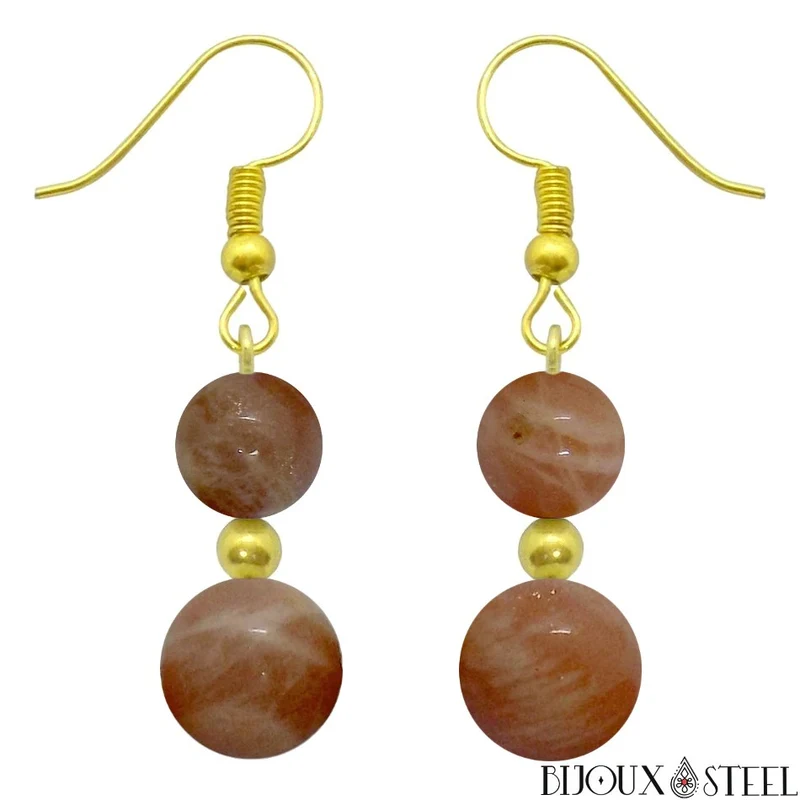 Boucles d'oreilles pendantes doubles perles en pierre du soleil