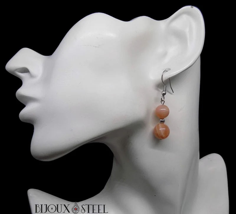 Boucles d'oreilles pendantes doubles perles en pierre du soleil