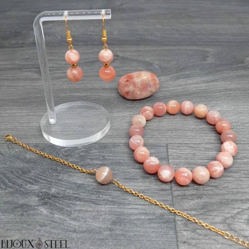 Boucles d'oreilles pendantes doubles perles en pierre du soleil