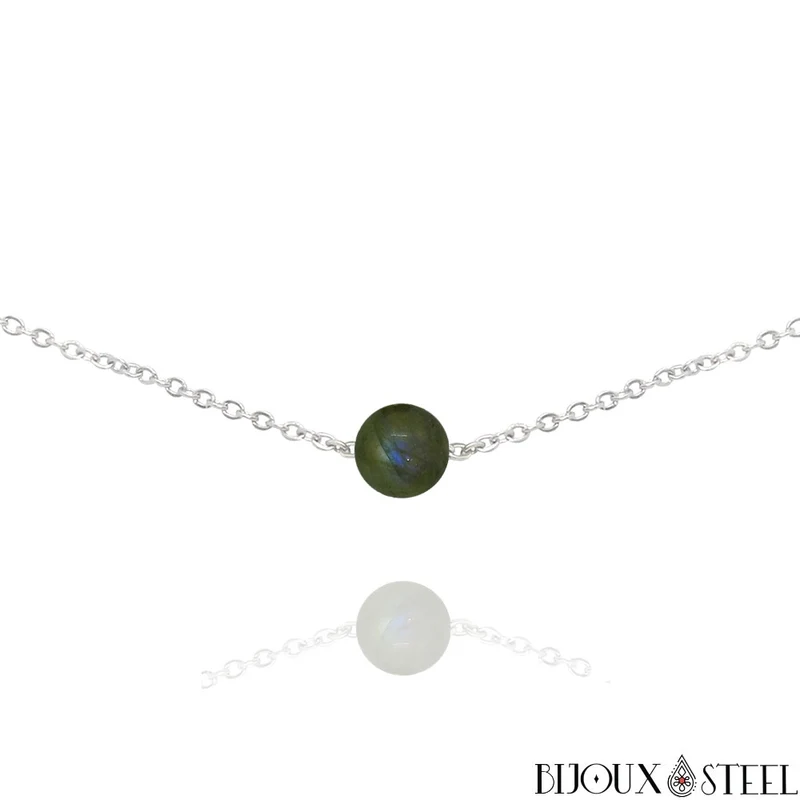 Collier à perle de labradorite en acier inoxydable