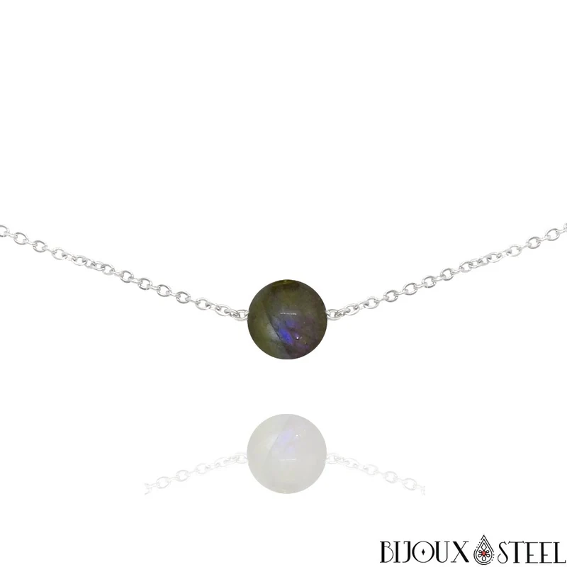 Collier à perle de labradorite en acier inoxydable