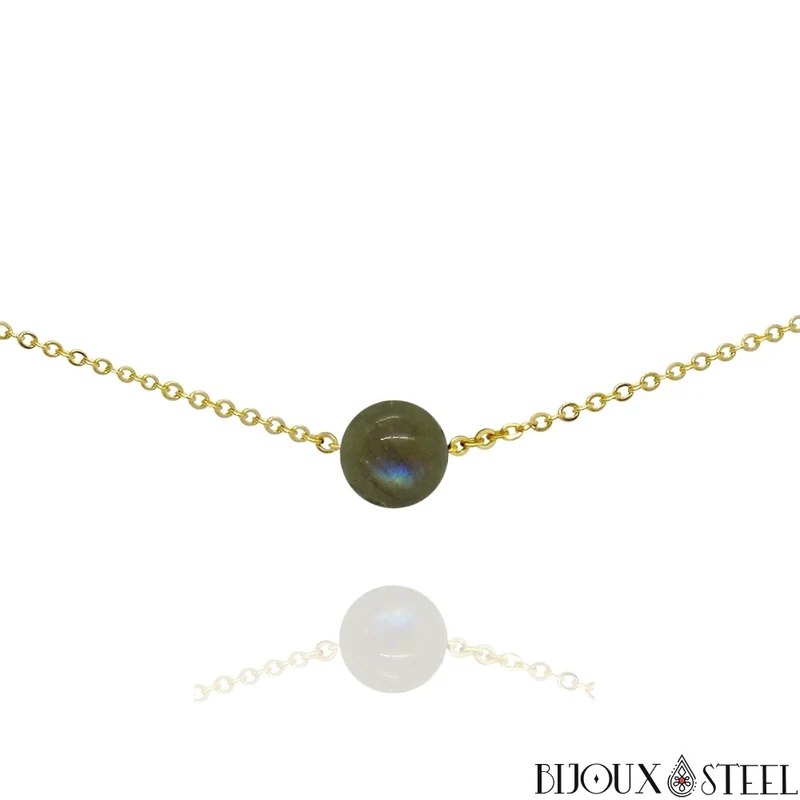 Collier à perle de labradorite en acier inoxydable