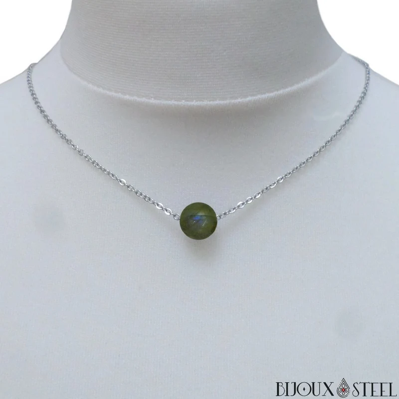 Collier à perle de labradorite en acier inoxydable