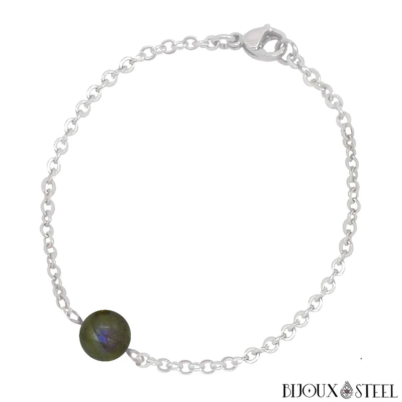 Bracelet à perle de labradorite en acier inoxydable