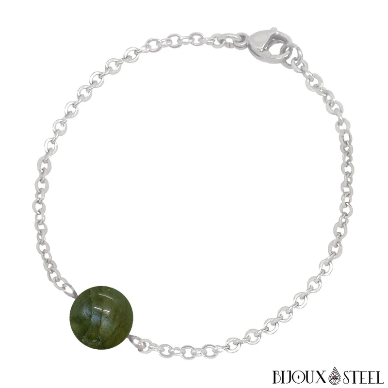 Bracelet à perle de labradorite en acier inoxydable