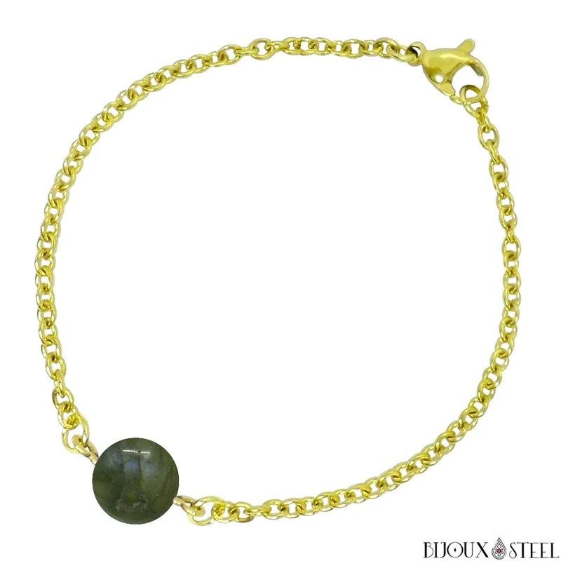Bracelet à perle de labradorite en acier inoxydable