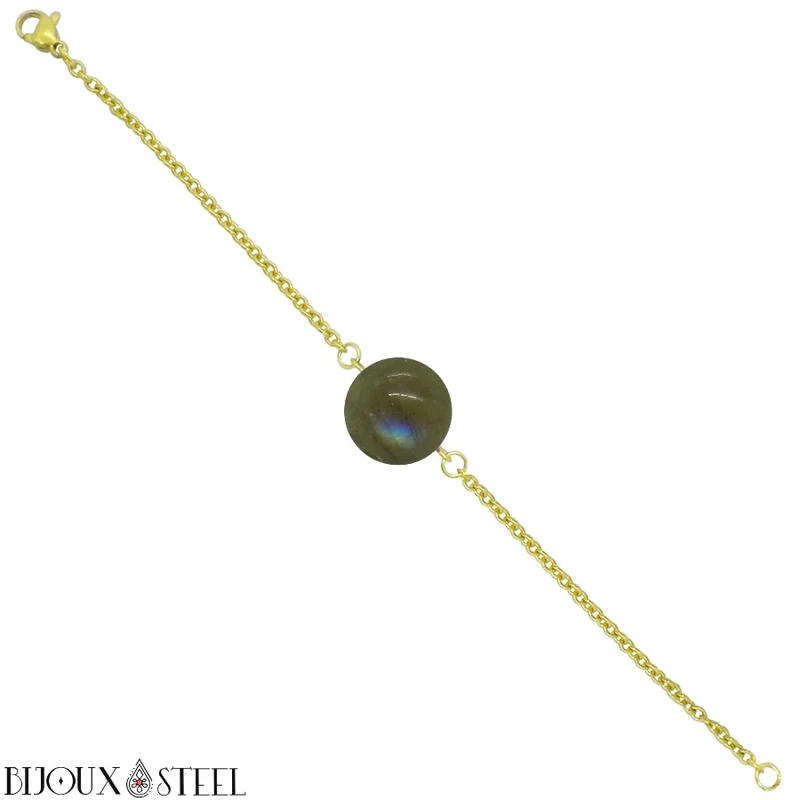 Bracelet à perle de labradorite en acier inoxydable