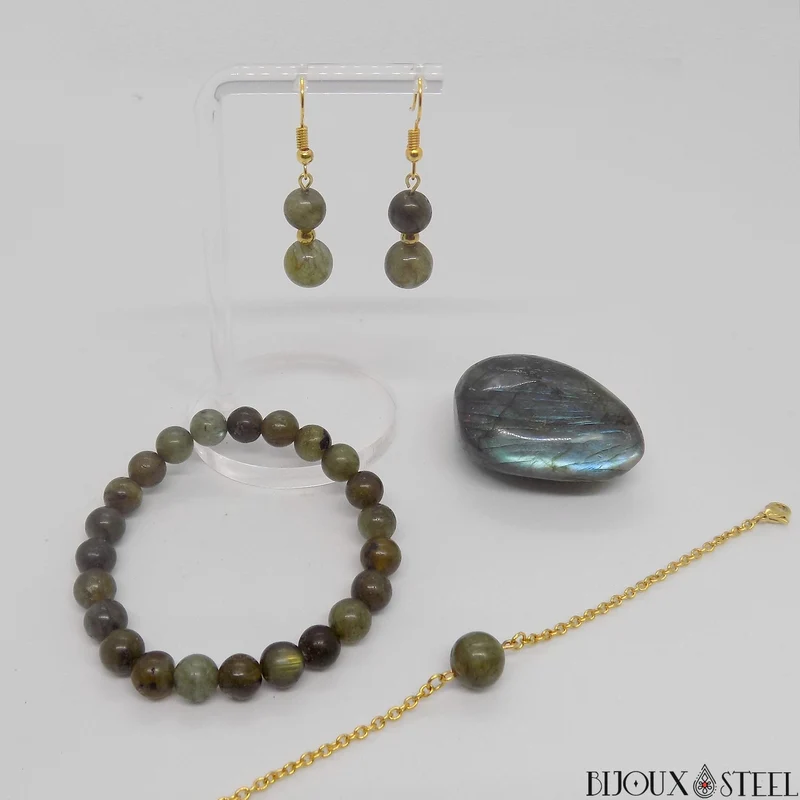 Bracelet à perle de labradorite en acier inoxydable