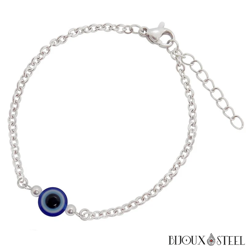Bracelet de protection perle mauvais oeil en acier inoxydable