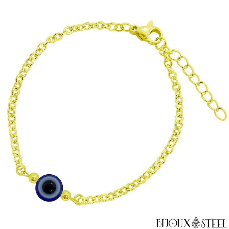Bracelet de protection perle mauvais oeil en acier inoxydable