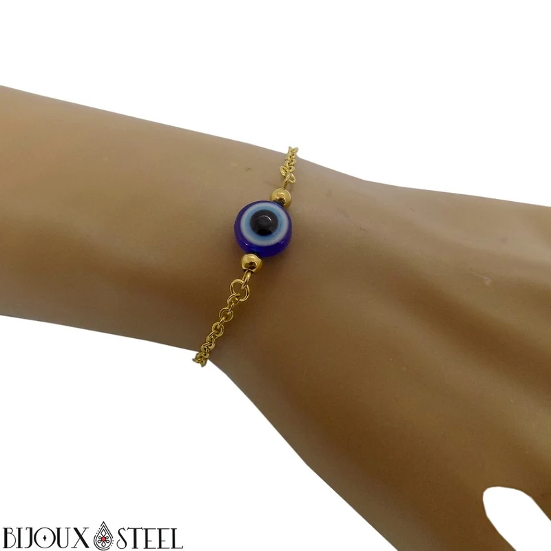 Bracelet de protection perle mauvais oeil en acier inoxydable
