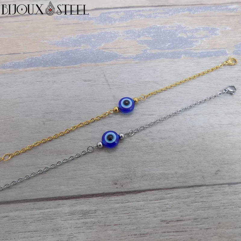 Bracelet de protection perle mauvais oeil en acier inoxydable