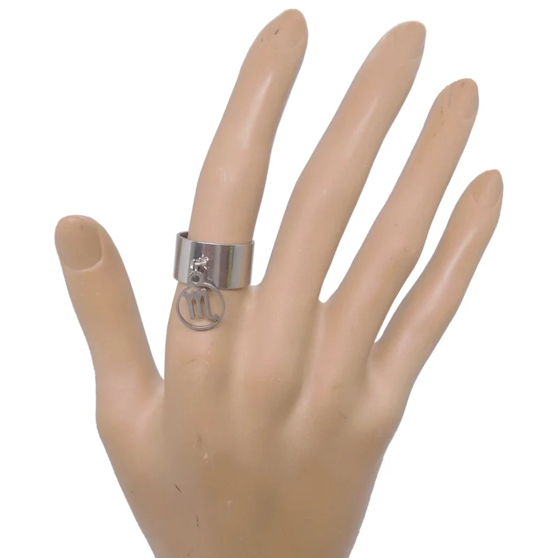 Bague large ajustable à pendentif signe astrologique scorpion en acier inoxydable