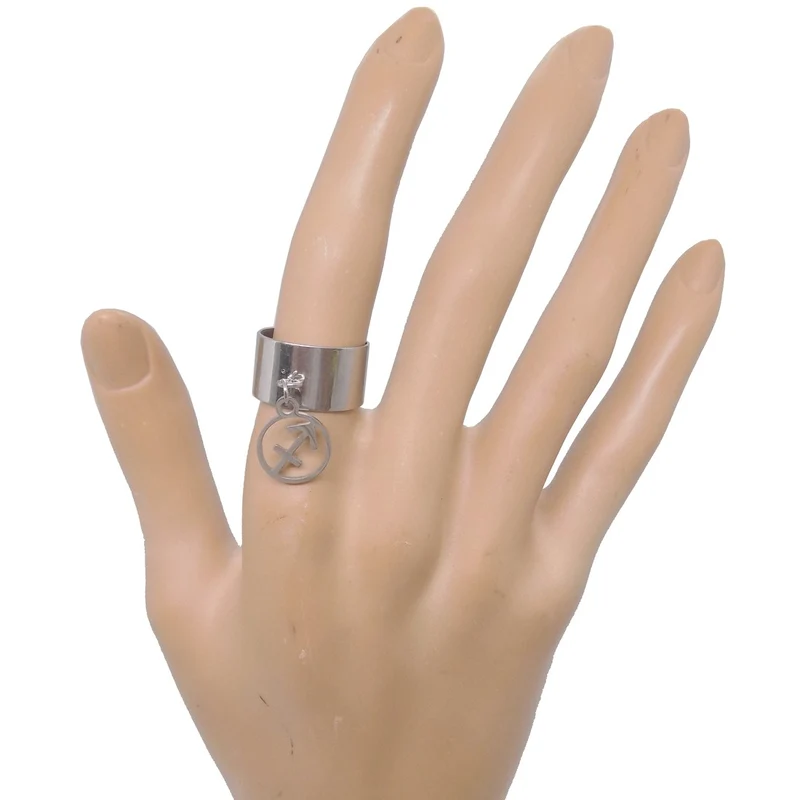 Bague large ajustable à pendentif signe astrologique sagittaire en acier inoxydable