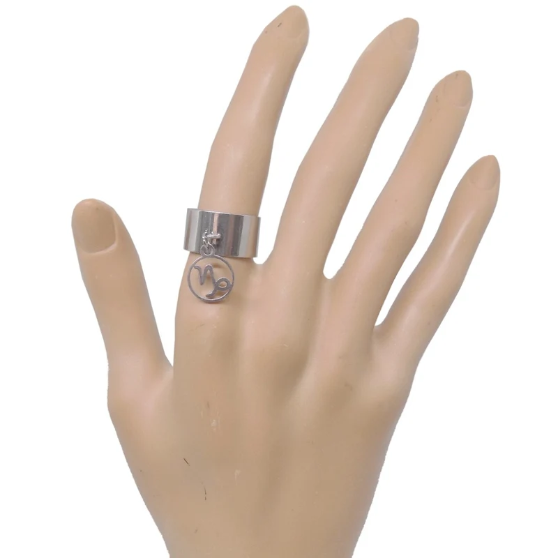 Bague large ajustable à pendentif signe astrologique capricorne en acier inoxydable