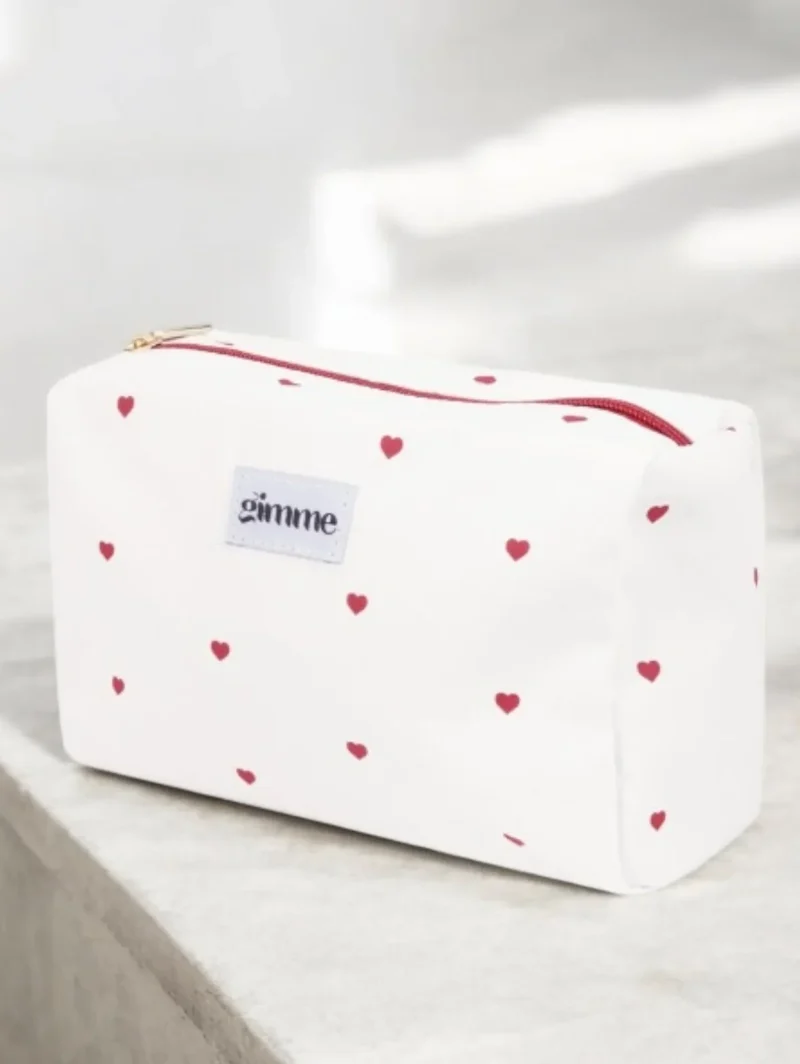 Pochette trousse imperméable blanche à cœurs rouges
