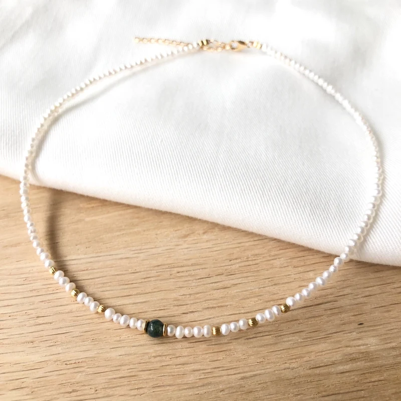 Collier "Yuna" Agate mousse plaqué or