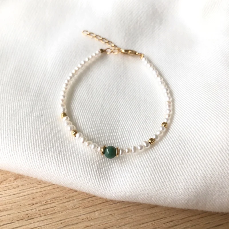 Bracelet "Yuna" Agate mousse plaqué or